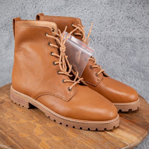 Madewell The Clair Lace Up Boot English Saddle Leather Ankle MA979 Womens 8.5 - Picture 1 of 9